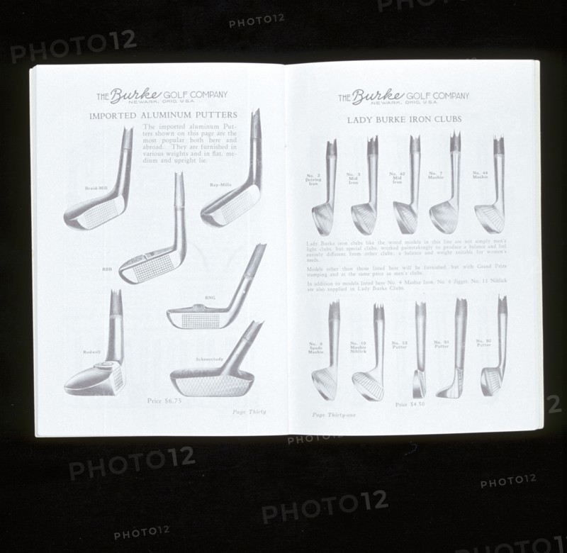 Burke Golf Co catalogue showing putters and ladies iron golf clubs, c1920s. Artist: Unknown