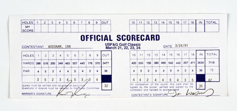 Scorecard signed by Ian Woosnam, USF and G Golf Classic, 1991.  Artist: Woosnam, Ian