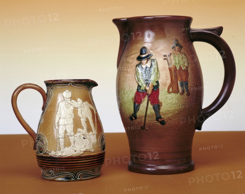 Royal Doulton pitchers with golfing theme, c1910. Artist: Unknown