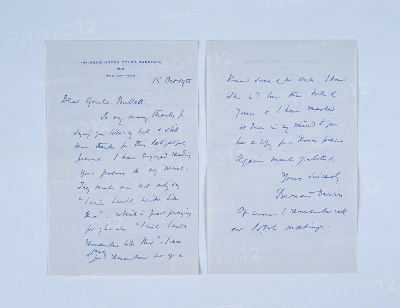 Handwritten letter by Bernard Darwin (1876-1961), London, 1955. Artist: Bernard Darwin