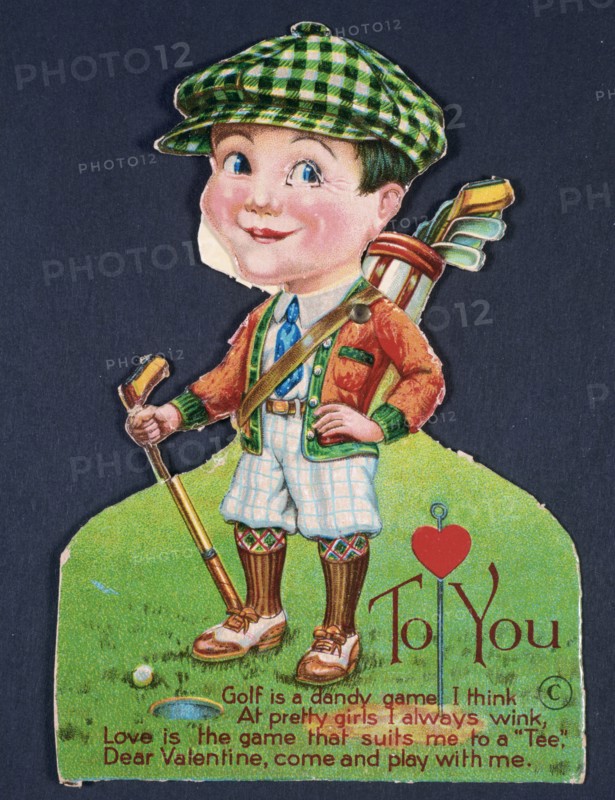Valentine card with a golfing theme, American, 1930s. Artist: Unknown