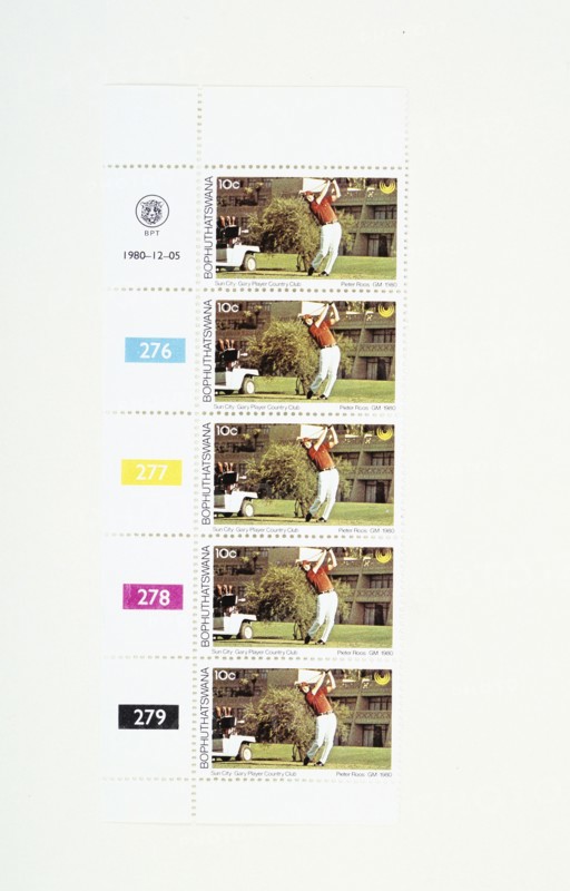 Postage stamps bearing a picture of the South African golfer Gary Player, Bophuthatswana, 1980. Artist: Unknown