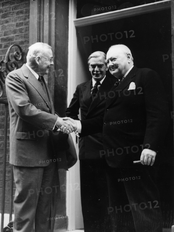 Sir Winston Churchill (1874-1965), John Foster Dulles (US Sec of State), Anthony Eden, c1952. Artist: Unknown