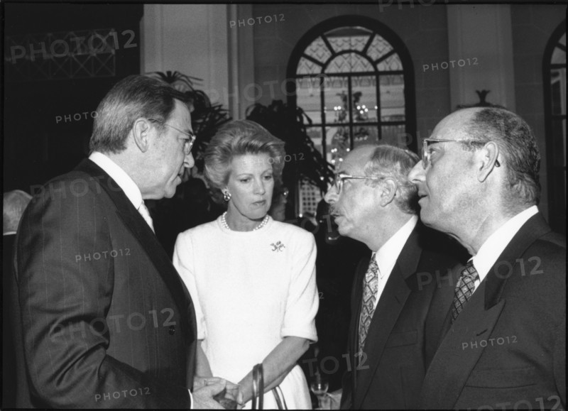 King Constantine, Queen Constantine, David Silverstein and Vaizmoln Ahavoni at awards dinner, 1995. Artist: Sidney Harris