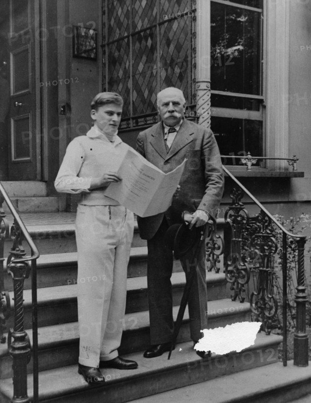Sir Edward Elgar (1857-1934) with Yehudi Menuhin (1916-1999). Artist: Unknown