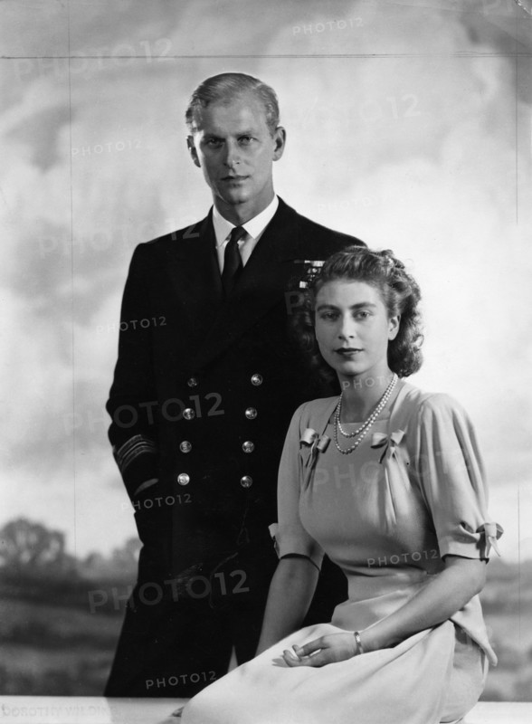 Princess Elizabeth with Lieutenant Philip Mountbatten, 9 July 1947.  Creator: Dorothy Wilding.