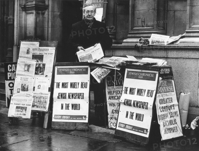 The Jewish Chronicle on sale outside Westminster Cathedral, London, 1966. Artist: EH Emanuel