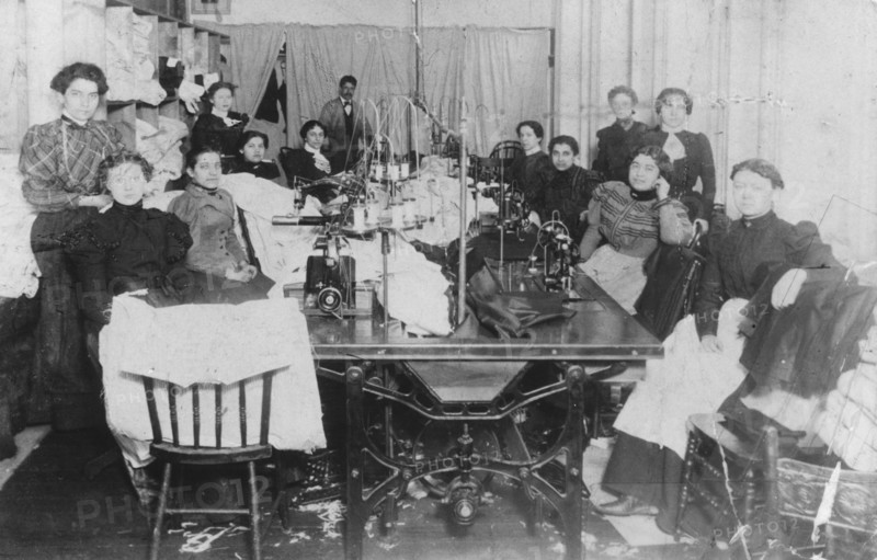 Tailoring workshop, East End of London, c1900. Artist: Unknown