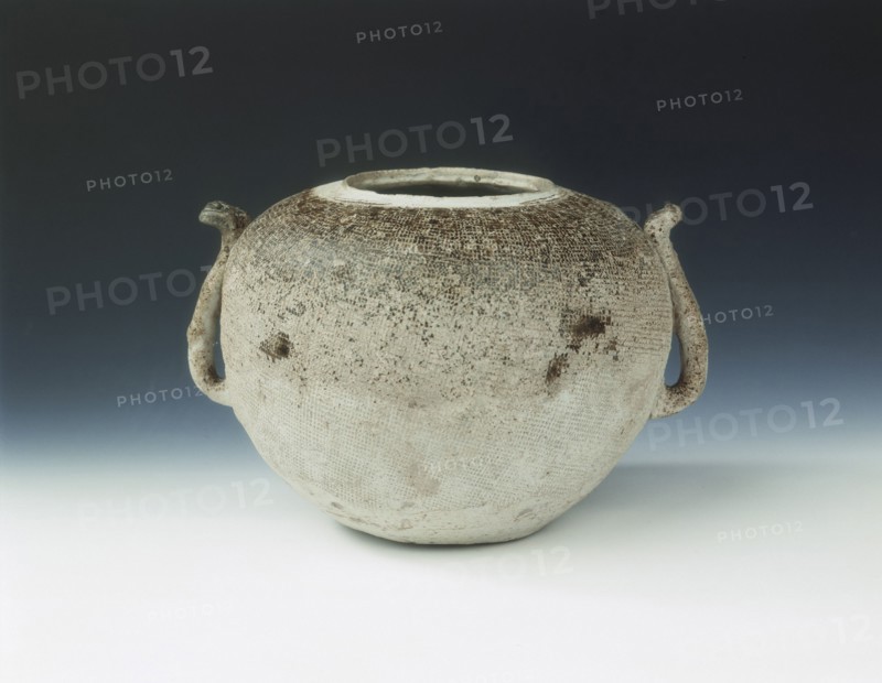Glazed pottery jar impressed with cloth pattern, Warring States period, China, c4th century BC. Artist: Unknown