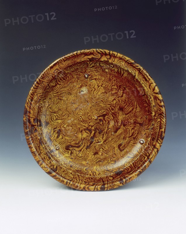 Brown marbleware offering tray, High Tang period, China, 684-756. Artist: Unknown