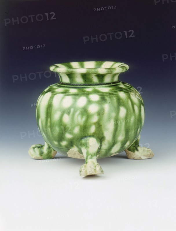 Green lead glazed tripod jar, High Tang period, China, 684-756. Artist: Unknown