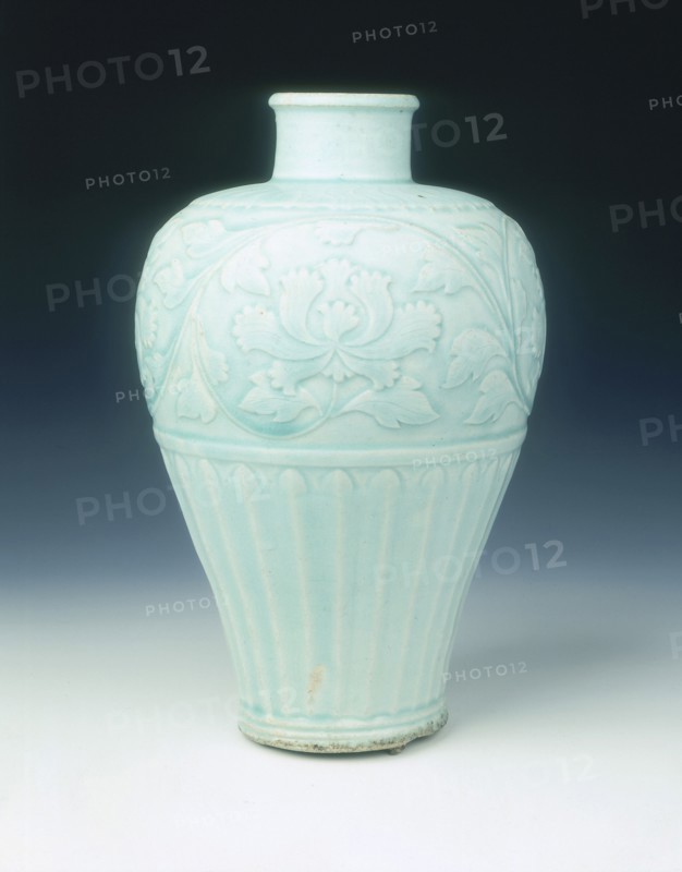 Qingbai meiping vase with carved peonies, Yuan dynasty, China, late 13th-early 14th century. Artist: Unknown