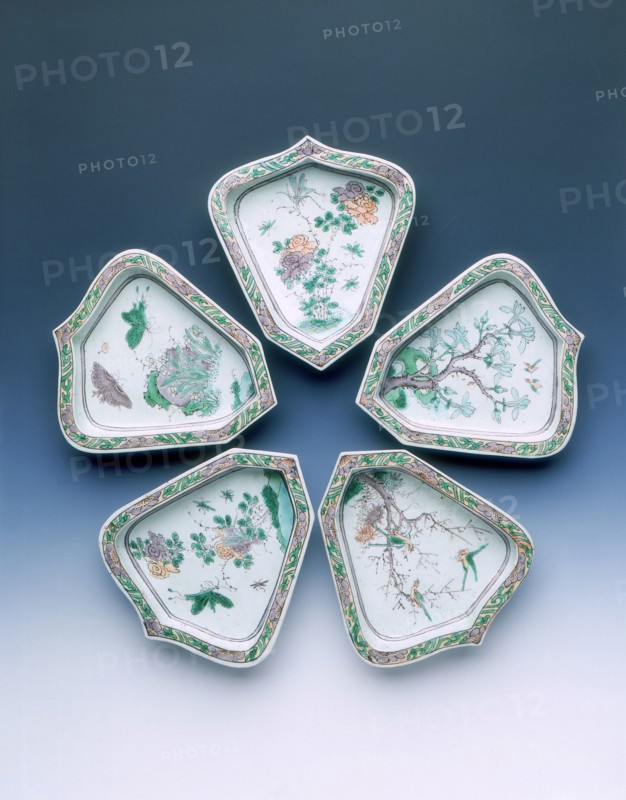 Five dishes of pointed shield shape, Kangxi period, Qing dynasty, China, 1662-1722. Artist: Unknown