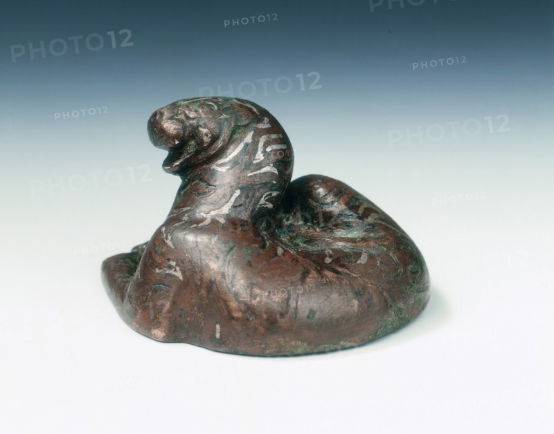 Bronze tiger weight with silver inlays, Western Han dynasty, China, 2nd century BC. Artist: Unknown