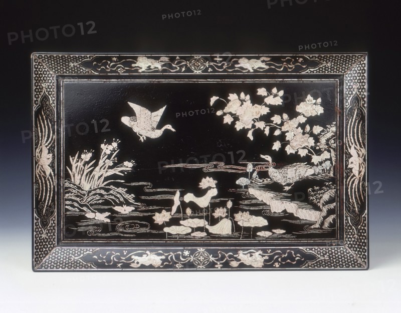 Black lacquer tray with mother-of-pearl, Ming dynasty, China, 2nd half of 16th century. Artist: Unknown