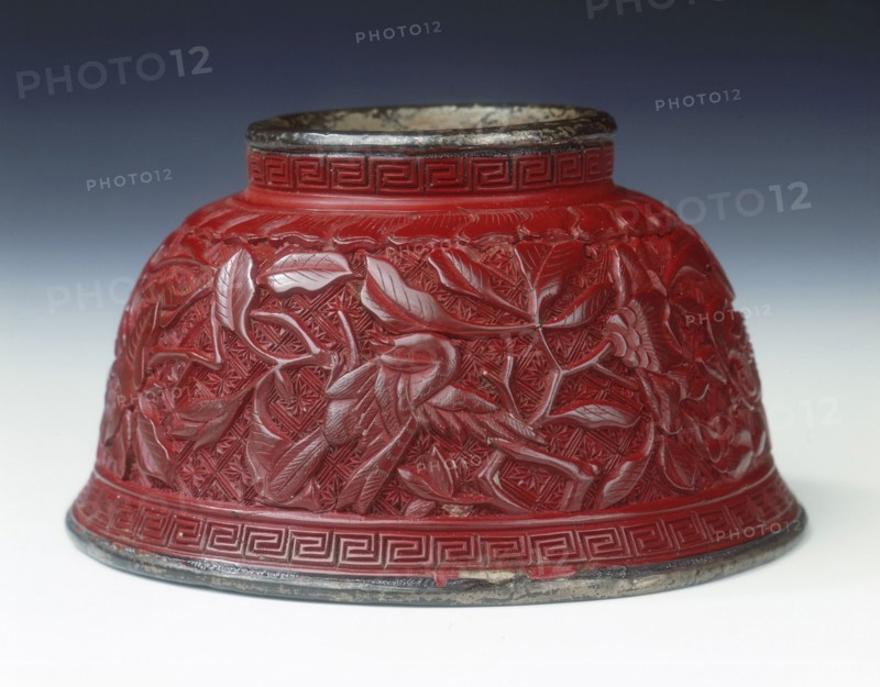 Carved lacquer bowl with birds among peonies, Late Ming dynasty, China, 1st half of 17th century. Artist: Unknown