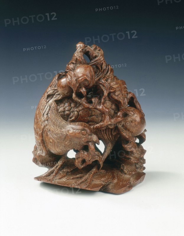 Carved bamboo phoenix with peach spray, China, 2nd half of the 17th century. Artist: Unknown