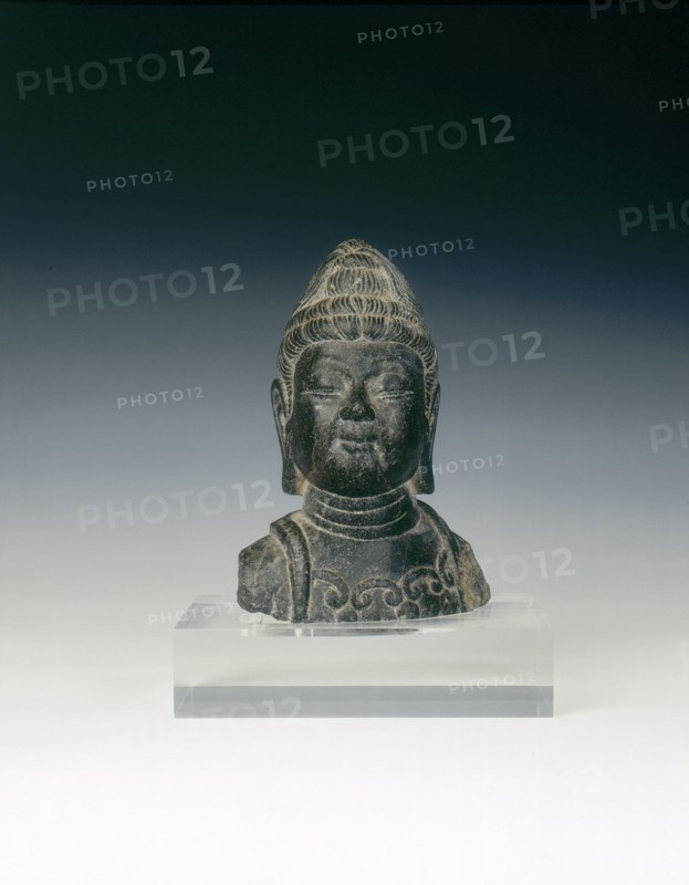 Black marble head of a Bodhisattva, China, 757-906 AD. Artist: Unknown