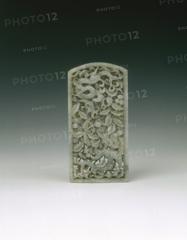 Jade 'cha wei' reticulated plaque, Ming dynasty, China, 1368-1644. Artist: Unknown