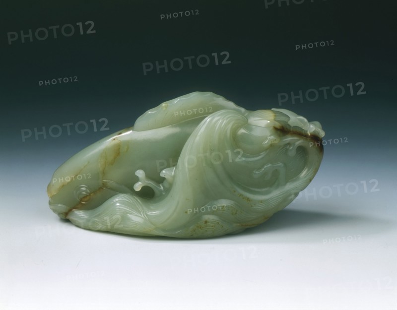 Jade carp and young amid swirling waves, early Qing dynasty, China, late 17th century. Artist: Unknown