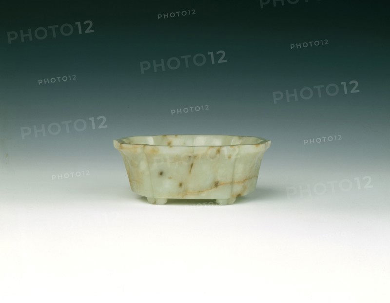 Jade quatrefoil bowl with a sage in landscape, Qing dynasty, China, late 18th century. Artist: Unknown