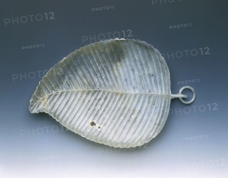 Jade leaf tray with weevil holes, Qing dynasty, China, late 18th-early 19th century. Artist: Unknown