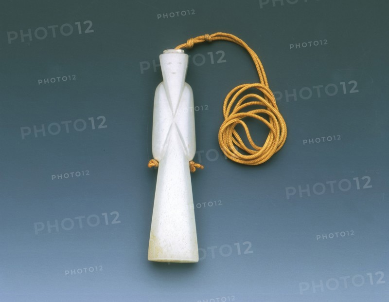 Jade bearded old man pendant, Western Han dynasty, China, 206 BC-8. Artist: Unknown