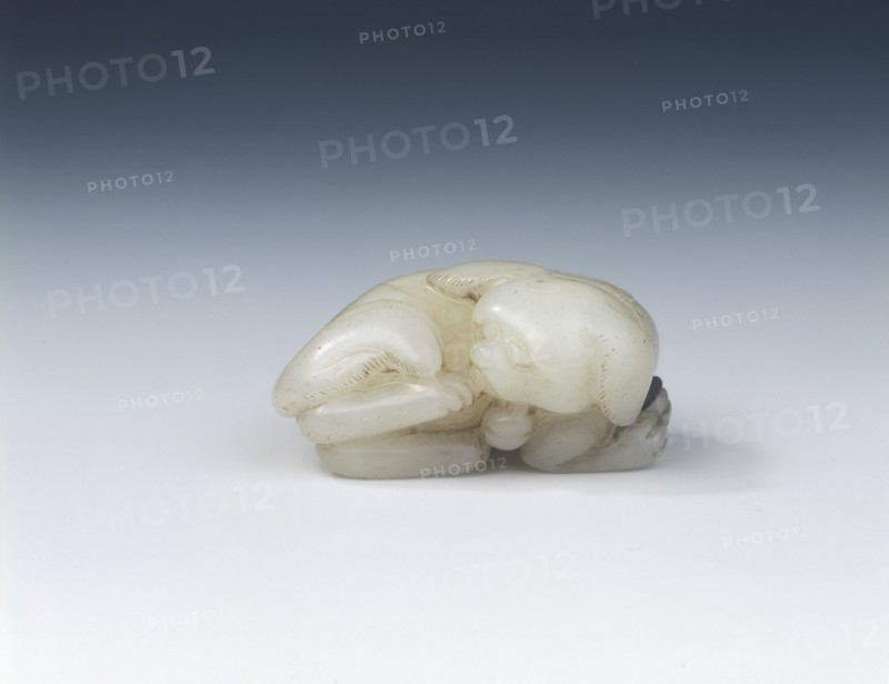 White jade lap dog with bell and ribbon, Southern Song dynasty, China, 1127-1279. Artist: Unknown