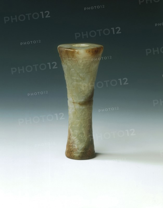 Waisted tubular jade bead with panchi decoration, Spring and Autumn period, China, 770 BC-475 BC. Artist: Unknown