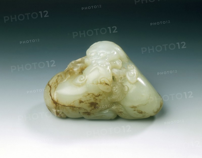Jade group of two lion dogs with lingzhi spray, Ming dynasty, China, 1368-1644. Artist: Unknown