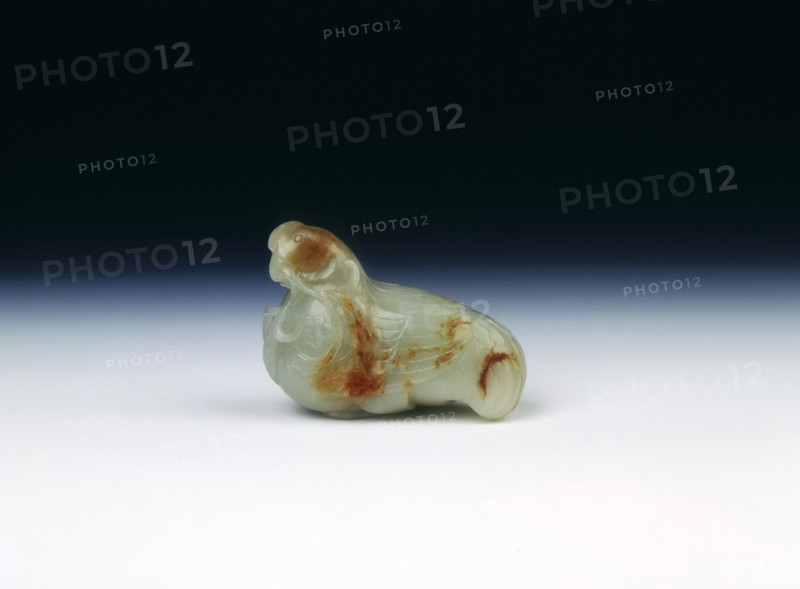 White jade cockerel with millet, Qing dynasty, Qianlong period, 1736-1795. Artist: Unknown