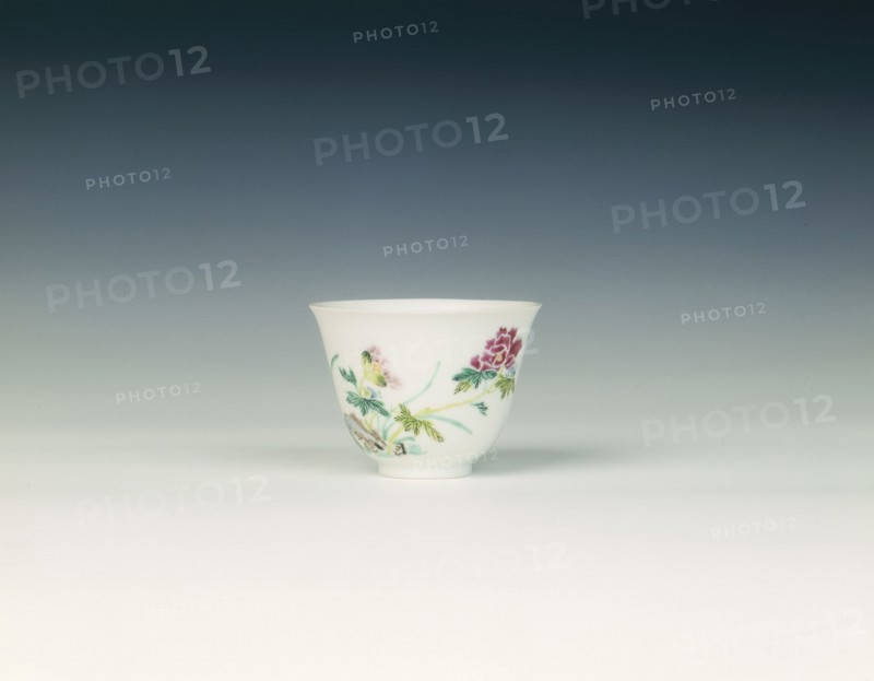 Small famille rose cup with peony and lillies, Qing dynasty, Yongzheng period, China, 1723-1735. Artist: Unknown