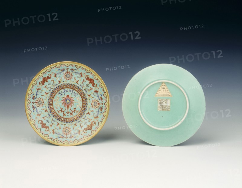 Pair of porcelain saucers imitating cloisonne, Qing dynasty, Guangxu period, China, 1875-1908. Artist: Unknown