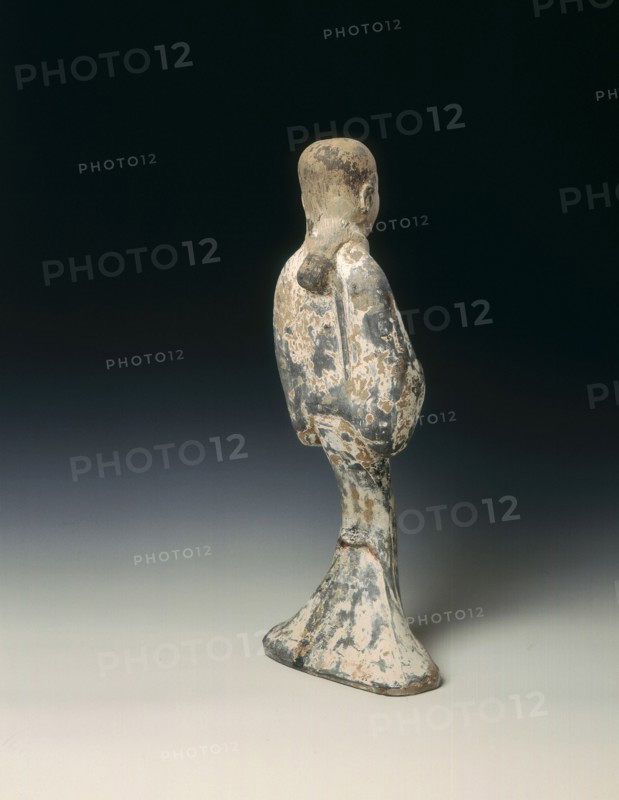 Grey pottery standing woman, Western Han dynasty, China, 206 BC-8 AD. Artist: Unknown