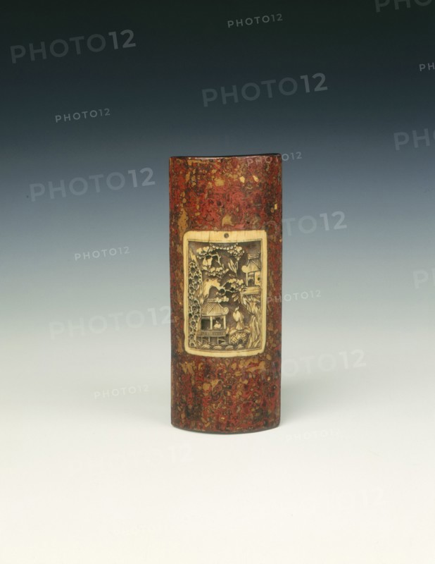 Lacquer wrist rest with rectangular ivory insert, Qing dynasty, China, 17th century. Artist: Unknown