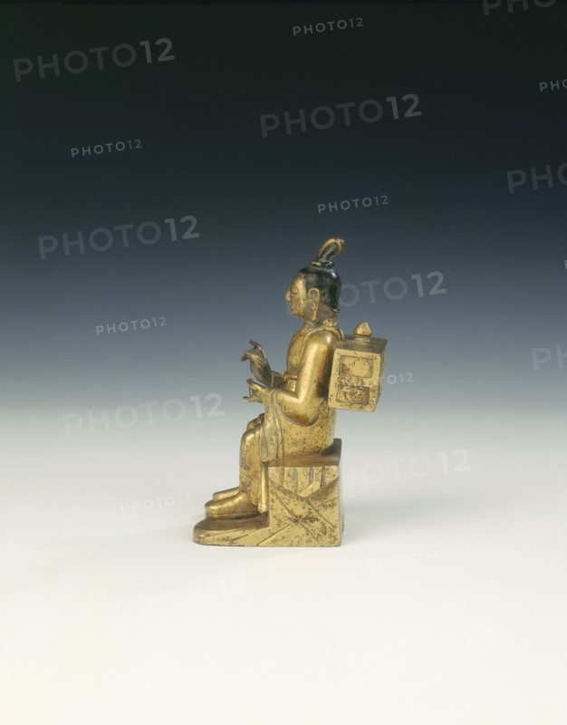 Gilt bronze itinerant monk with sutra case, Tibet, 17th-18th century. Artist: Unknown