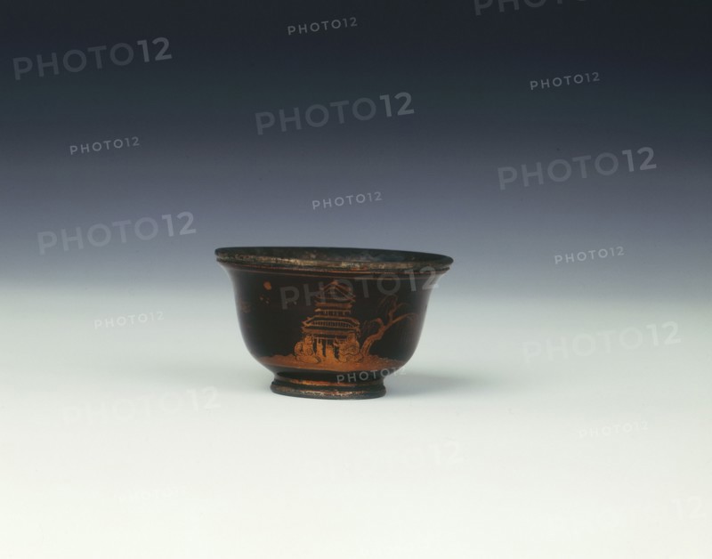 Black lacquer cup with landscape scene, Qing dynasty, China, 18th century. Artist: Unknown
