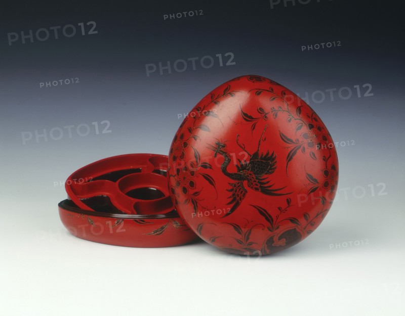 Red lacquer peach-shaped box, Qing dynasty, China, 18th century. Artist: Unknown