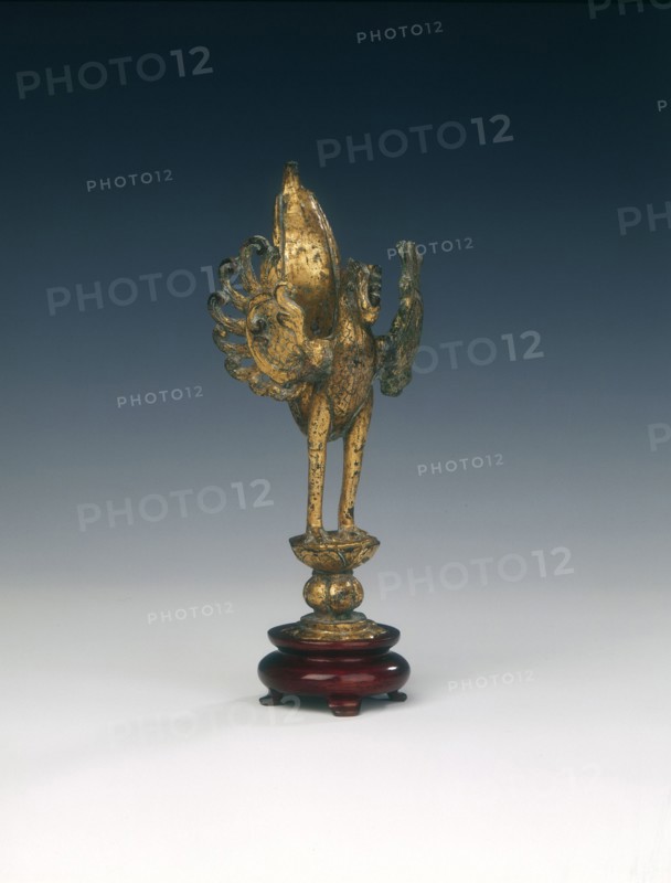 Gilt bronze bird on lotus applique, late Tang or Liao dynasty, China, 9th -10th century. Artist: Unknown