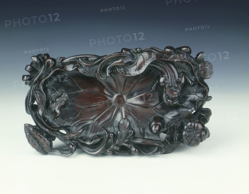 Rosewood lotus leaf dish, Qing dynasty, China, 18th century. Artist: Unknown