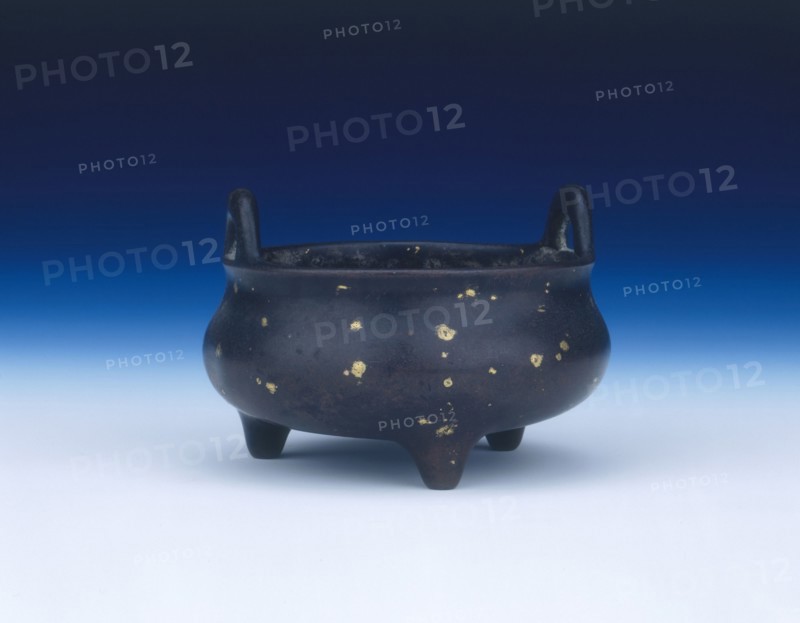 Gold speckled bronze tripod censer, China, 17th-18th century. Artist: Unknown