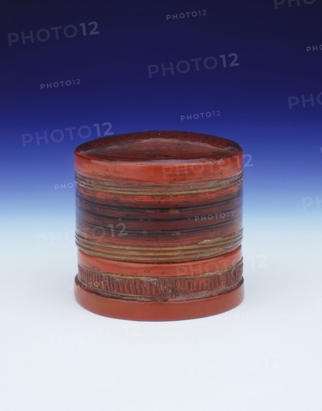 Red and black cylindrical lacquer box, Burma, Shan states, 19th century. Artist: Unknown