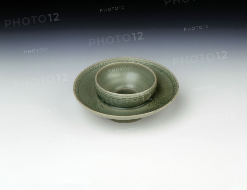 Celadon cupstand with incised floral decoration, Koryo dynasty, Korea, 1150-1200. Artist: Unknown