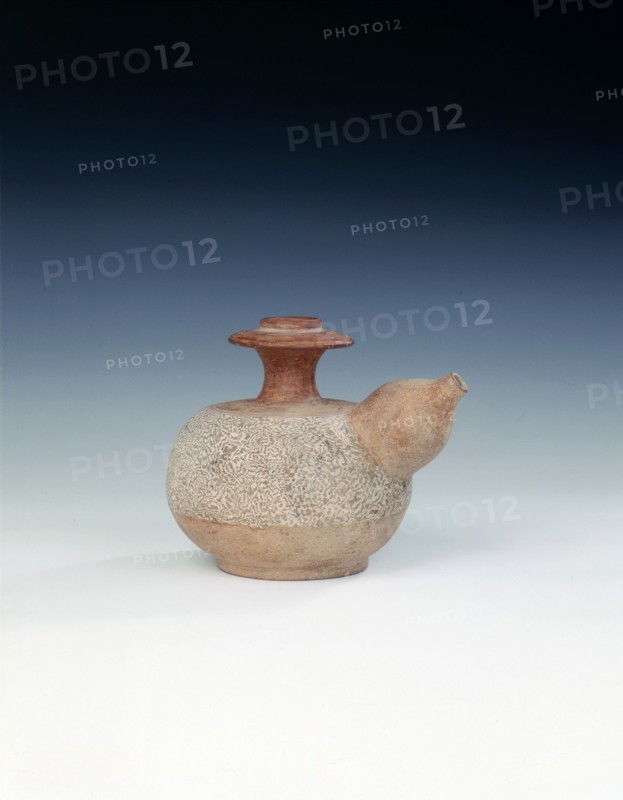 Unglazed pottery kendi with marblised clay panel, Thailand, mid 16th century. Artist: Unknown