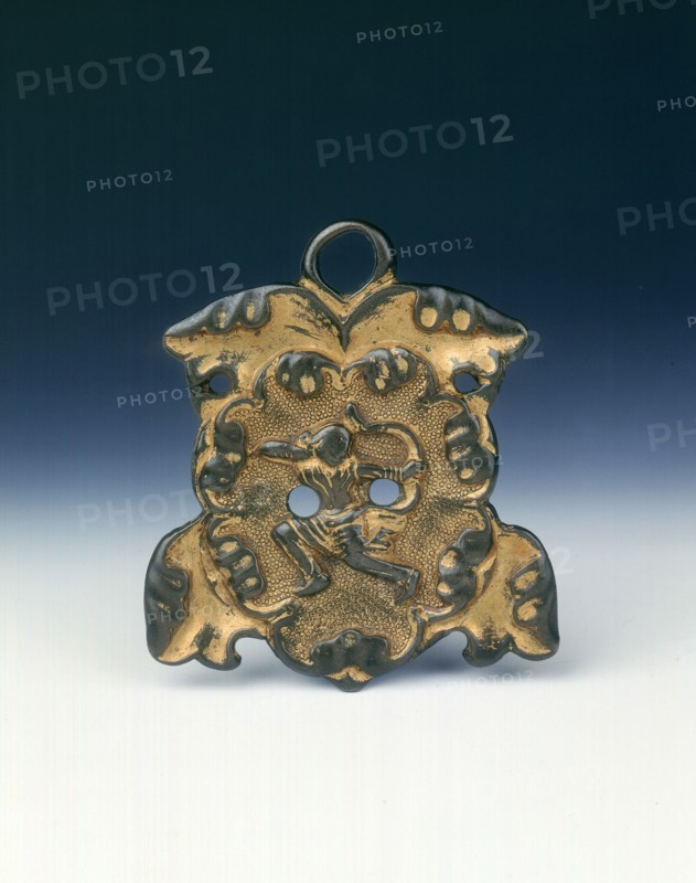 Gilt bronze horse fitting with archer on horseback, Tang dynasty, China, 8th century. Artist: Unknown