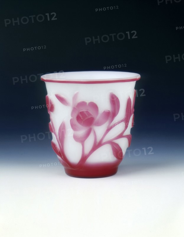 Peking glass cup, white with pink overlay, Qing dynasty, China, c1800. Artist: Unknown