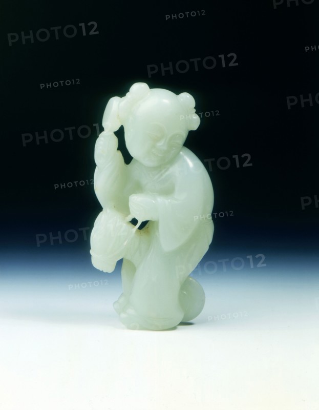 Boy with rattle on a hobby horse in jade, Qing dynasty, China, 2nd half of 18th century. Artist: Unknown