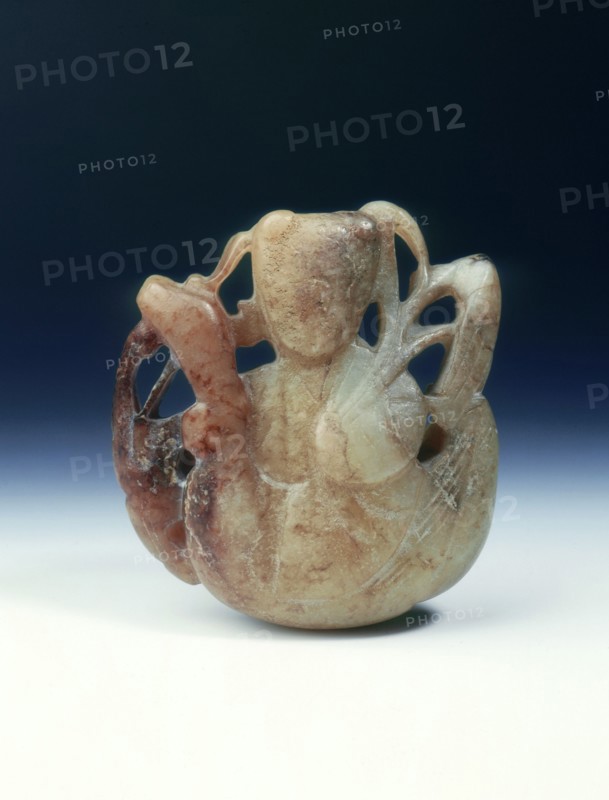 Jade group of a boy holding a frond and riding a goose, Song or Yuan dynasty, China, 1200-1400. Artist: Unknown
