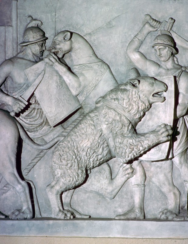 Roman relief of gladiators fighting wild beasts. Artist: Unknown
