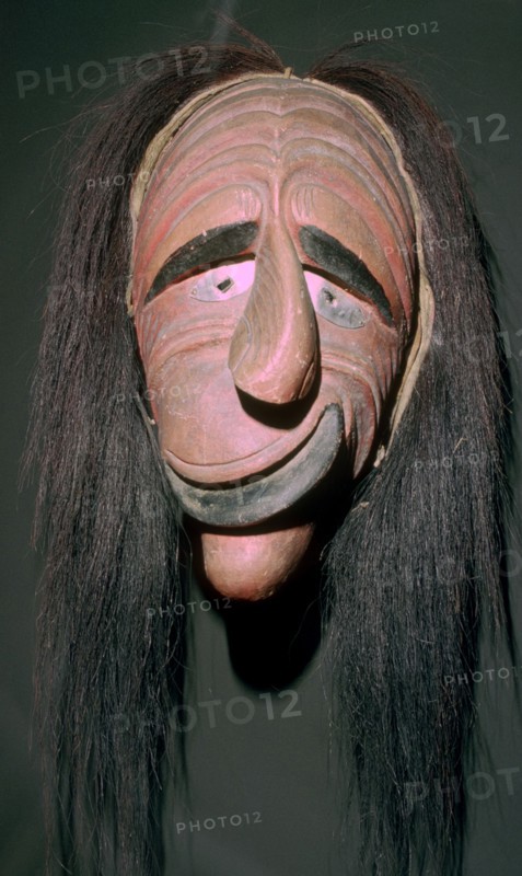 Iroquois false-face mask which belonged to a member of the 'False Face Band'. Artist: Unknown